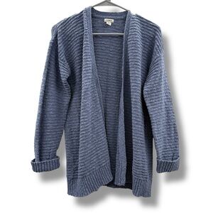 L.L. Bean Open Cardigan‎ Women’s Size Small Blue Chunky Ribbed Knit 3/4 Sleeves